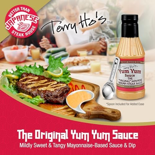 Terry Ho's The Original Yum Yum Sauce 16 oz – Japanese Mayo-Based Sauce for Dipping, Marinades, and Salad Dressings with Spoon – Perfect for Different Cuisine Styles (Pack of 2)