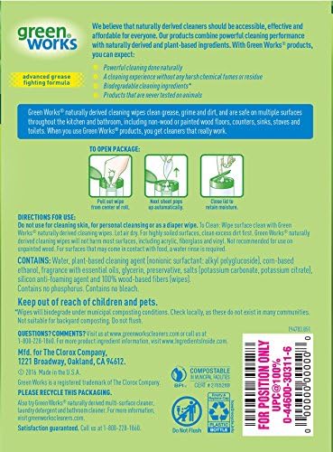 Green Works Compostable Cleaning Wipes, Biodegradable Cleaning Wipes - Original Fresh, 30 Count