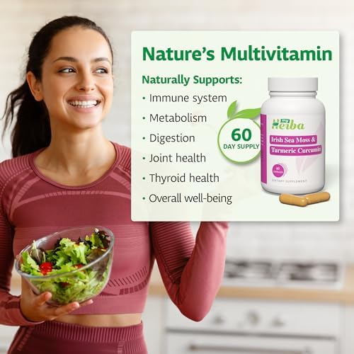 Organic Irish Sea Moss & Turmeric Curcumin Supplement, Vegan Formula with Turmeric Extract (Curcuminoids 95%), Joint Mobility Support, Gut Health, & Daily Wellness for Active Adults, 60 Capsules