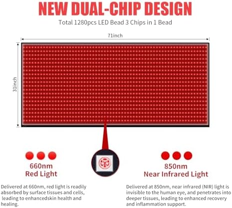 Red Light Therapy Mat for Body Pain Relief,Red Light Therapy Blanket 1280 LEDs Red Near Infrared 660nm 850nm Full Body Pad, 71"x 31" Large Red Light Therapy Pad