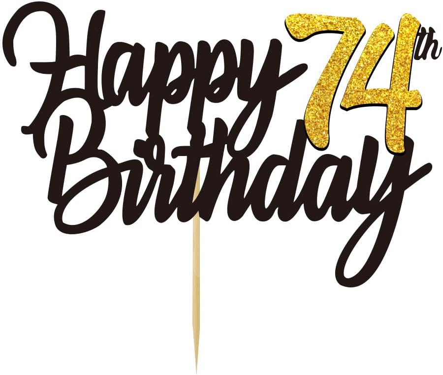 Happy 74th Birthday Cake Toppers Glitter 74th Anniversary Cake Topper 74 Years Loved Bday Decorations 74 Gold Birthday Cake Decorations Seventy-four Party Supplies for Women Men(Black Gold)