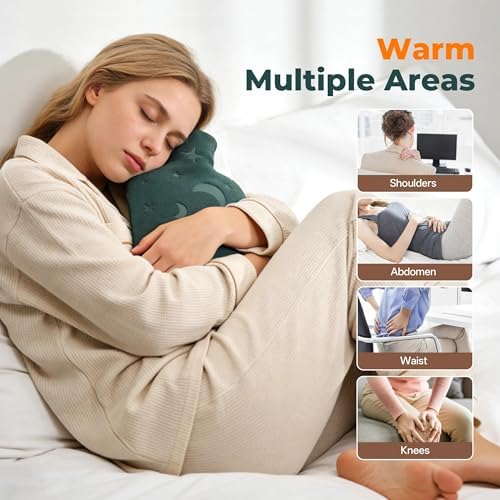 Hot Water Bottle with Soft Cover, 2L Hot Water Bag for Menstrual Cramps, Neck and Shoulder Pain Relief, Hot and Cold Therapies, Hand Feet Warmer, Green