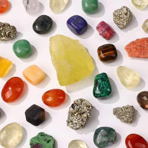 38 Pcs Crystals and Healing Stones. 65 oz Healing Crystal Set for Meditation, Crystal Collection, Decor. Oletiacisi Crystal Abundance Set. Sacred Geometric mat Help Setup a Crystal Grid