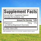 Innate Vitality Magnesium Glycinate 500mg | 70mg Elemental Magnesium Supplement - High Absorption, Non Buffered, Non-GMO & No Gluten - Vegan - Nerve Health - 120 Capsules (Pack of 1)