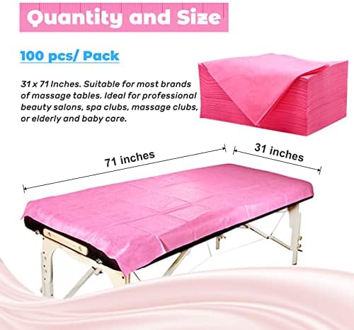 100pcs Massage Table Sheets, Disposable Bed Sheets Soft Non woven Fabric Spa Bed Sheets Breathable For Massage Beauty Salon Eyelash Wax Tattoo Bed Covers, 31" x 71" Pink