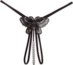 Fashion Women Sexy Underwear Cutout Pendant Pearl Beads Embellished Lace Butterfly G-String Thong Underpants