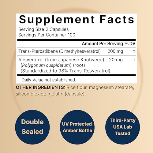 NatureBell Pterostilbene 200 mg Per Serving with Trans-Resveratrol – 200 Capsules – 2-in-1 Antioxidant Polyphenol Formula* – Non-GMO