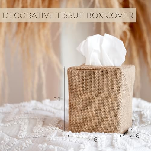 Stylish Tissue Box Cover - This Burlap Holder Instantly Covers Your Square Tissue Boxes - The Perfect Fall Decorative Cube Cover for Your Bathroom and Home