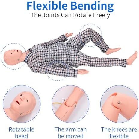 Medical Mannequin for Training, Male-Female Patient Care Medical Manikin Highly Simulated CPR Human Manikins with 3 Muscle Module & Patient Gown & Urinary for Teaching Pratice