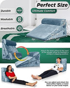 Lunix LX8 4-Piece Support for Nighttime Digestive Discomfort & Easier Breathing, Adjustable Height Orthopedic Bed Wedge Pillow Set, Memory Foam, Washable Cover, Cloud Gray