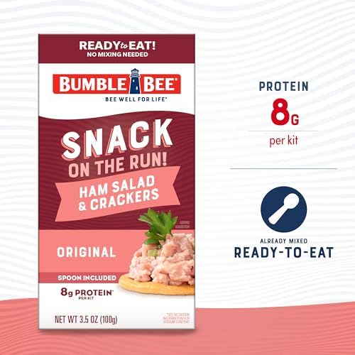 Bumble Bee Snack On The Run! Protein Snack Pack - Ham Salad with Crackers - 8g Protein per Box - Ready to Eat Easy-Open Can (Pack of 1)
