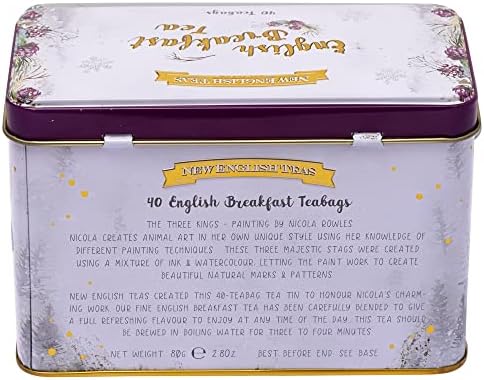 New English Teas English Breakfast Christmas Tea Gift Set, Stag Design Tin with 40 English Breakfast Tea Bags