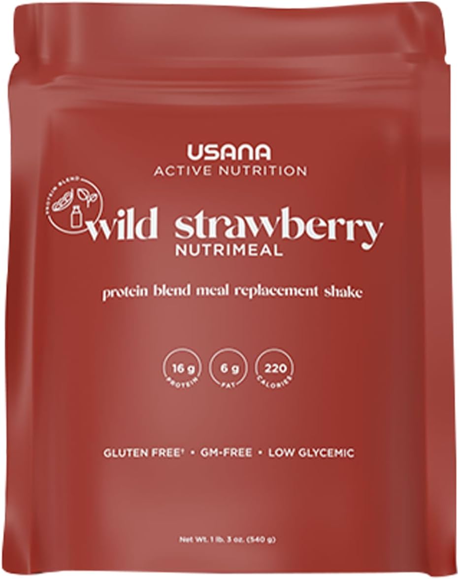 USANA Nutrimeal Meal Replacement Shake - Wild Strawberry - NON-GMO - Gluten Free - Low Glycemic - 540 Grams - 9 Servings