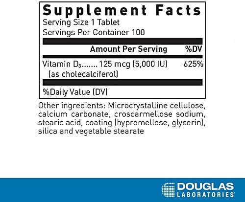 Douglas Laboratories Vitamin D (5,000 I.U.) | Vitamin D3 Supplement to Support Immune Health, Calcium Levels, and Bones* | 100 Tablets