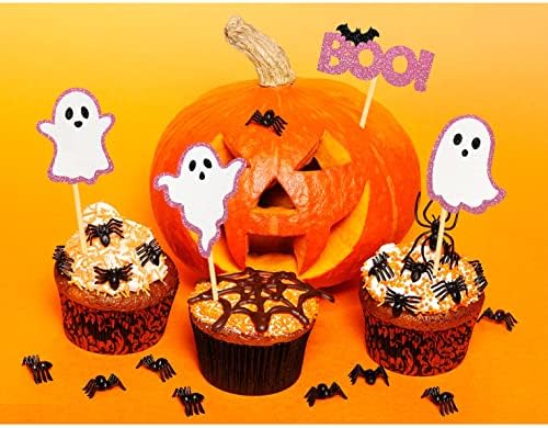24 Pack Glitter Ghost Cupcake Toppers - Baby Shower Cupcake Toppers Decor Gender Reveal Party Decorations (Pink)
