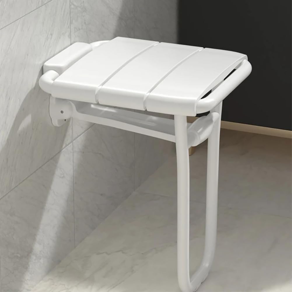 Foldable Shower Seat, Compact Small Shower Stool for inside Shower, Wall-Mount Fold-Up Bath Stool Chair, Space Saving Mounted Shower Chair, 440Lbs Capacity, for Seniors, Elderly And Disabled,Wh