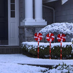 Alpine Corporation 28" Tall Outdoor Christmas Candy Cane Pathway Stake Lights with Multi-FunctionLED, Set of 3, Festive Lawn and Garden Holiday Decor, Red and White