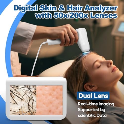 10.2 Inch Skin Diagnosis Hair Analyzer, LCD Screen Digital Skin Detector,Scalp Analysis Machine, Scalps Camera with 50X/200X Dual Lens, Tester Hair Detection Follicle Detector