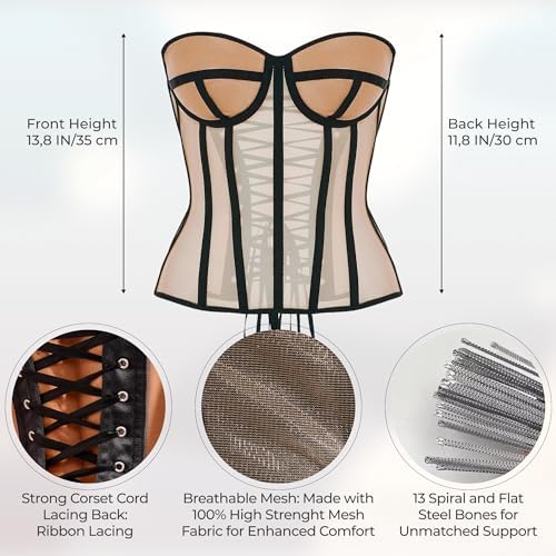 WS Waist Secrets Perfect Corset NYC OVERBUST Mesh Corset Top Lace up Corset with 15 Steel Boned