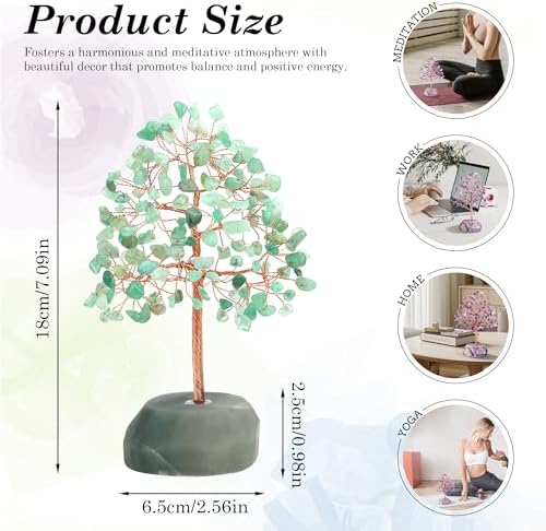 SITUMEIZI Green Aventurine Tree 7.09IN Healing Stones Natural Crystals Base Copper Wire Tree Life Reiki Green Gifts for St Patricks Day Women Room Office Desk Decor Spiritual Meditation Energy