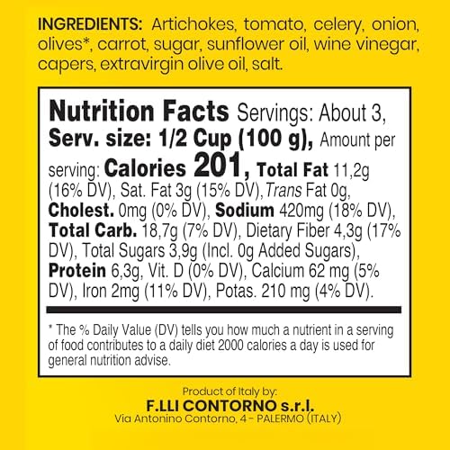 Contorno Artichoke Caponata Spread (10.6 oz) – Sicilian Caponatina Appetizer for Bruschetta, Pasta & Charcuterie,Natural, Vegetarian, Ready to Eat Italian Antipasto (1 Pack)