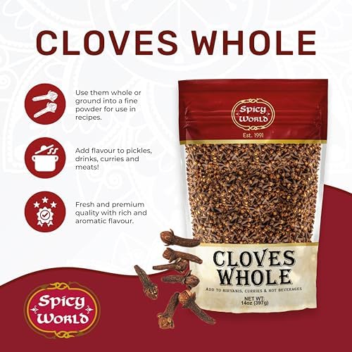 Cloves Whole Bulk 14 Oz Bag - Pure, Non-GMO, Premium Hand Picked Quality - Great for Foods, Clove Tea, Clove Pomander Balls & Potpourri - Aromatic & Richly Flavored Cloves Whole by Spicy World