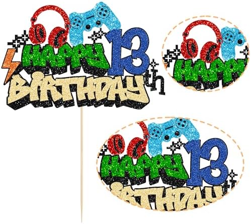 Gyufise 1Pcs 13th Birthday Video Game Cake Topper Gaming Level Unlocked Game On Controllers Cake Pick Decorations Game Theme Baby Shower 13th Birthday Anniversary Party Cake Decorations