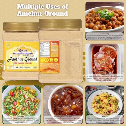 Rani Amchur (Mango) Ground Powder Spice 16oz (1lb) 454g PET Jar ~ All Natural, Indian Origin | No Color | Gluten Friendly | Vegan | NON-GMO | Kosher | No Salt or fillers