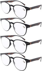 Eyekepper 4-Pack Round Full Coverage Ultrathin Flex Frame Reading Glasses Readers Black Frame Tortoise Arms +0.5