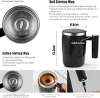 Self Stirring Mug,Rechargeable Auto Magnetic Coffee Mug with 2Pc Stir Bar,Waterproof Automatic Mixing Cup for Milk/Cocoa at Office/Kitchen/Travel 14oz Best Gift - Black
