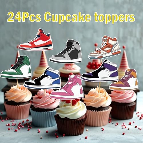 Sneaker Cupcake Toppers Sneaker Cake Decorations Sneaker Party Decorations Sport Shoes Cupcake Toppers for Kids Boys Birthday Party