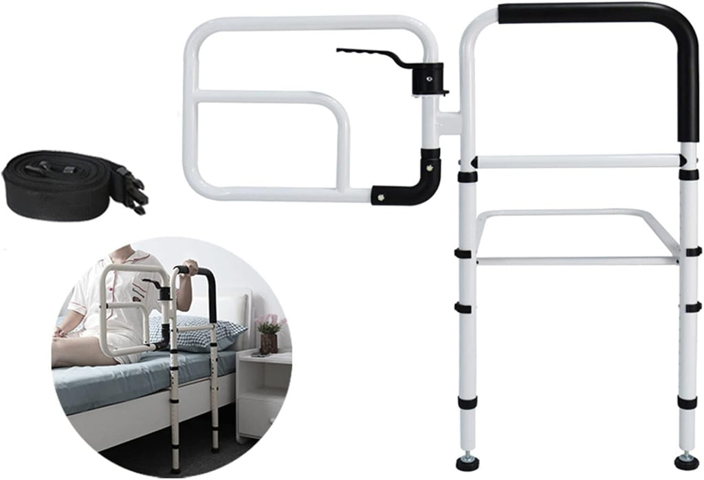 Bed Rail rotatable, Elderly Safety Bed Handle, Bed bar with Storage Pocket, Bedside Standing Assist Grab Bar, Height Adjustable (77-103cm)