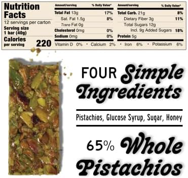 South 40 Snacks Pistachio and Cashew Bars, Extra Crunchy Nut Snack Bar, Simple Ingredients, Honey and Sugar, Unique Delicious Healthy Nut Clusters(40g Bar, Pack of 12)