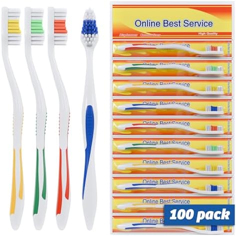 100 Pack Toothbrush Standard Classic Medium Soft Toothbrush Bulk Individually Wrapped