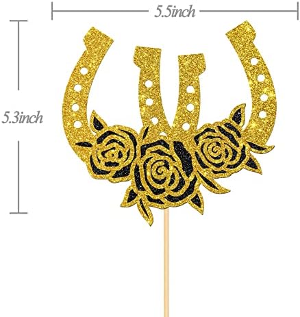 Horseshoe Birthday Cake Topper, Western Theme Cake Topper, Racing Horse, Western Wedding Party Cake Decorations Gold Glitter