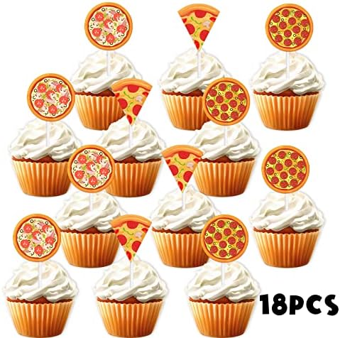 18pcs Gold Glitter Pizza Party Dessert Cupcake Topper Fast Food Theme Decor Supplies Baby Shower Boys Girls Happy Birthday Decorations