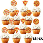 18pcs Gold Glitter Pizza Party Dessert Cupcake Topper Fast Food Theme Decor Supplies Baby Shower Boys Girls Happy Birthday Decorations