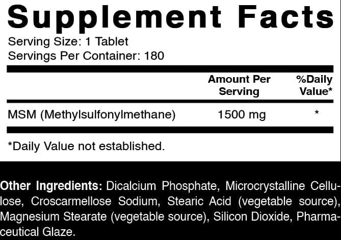 Oxify MSM 1500 mg (Also Called (Methylsulfonylmethane) | 180 Tablets | Gluten-Free, Non-GMO | Supplement Made in USA