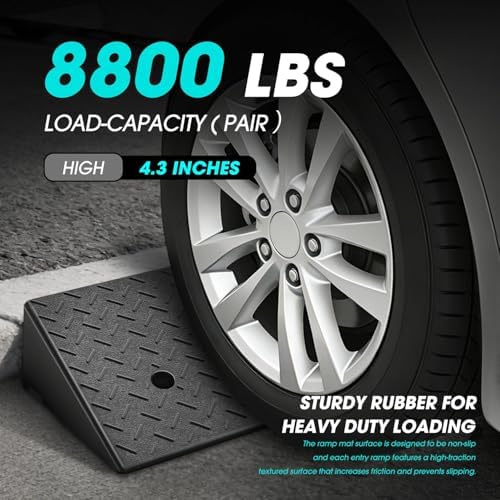 DNA Motoring 2pcs 4.3" Rise Rubber Curb Ramp Heavy Duty Loading Driveway Ramp Threshold Ramp 19.5" L x 11.6" W x 4.3" H for Loading Dock, Warehouse, Wheelchair, Motorcycles, Cars, TOOLS-00645