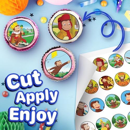 30 x Edible Cupcake Toppers – Curious Monkey Inspired Collection of Edible Cake Decorations | Uncut Edible on Wafer Sheet