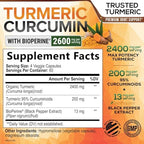 Turmeric Curcumin Supplement - 2400mg Organic Turmeric Per Serving - 95% Curcuminoids & BioPerine Black Pepper Extract for Best Absorption - Natural Vegan Joint Support, Bottled in USA - 240 Capsules