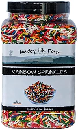 Rainbow sprinkles by Medley Hills farm in Reusable Container 2.2 Lbs. - Great bulk rainbow sprinkles for cake decorating,cookie decorating - brownies and ice cream toppings