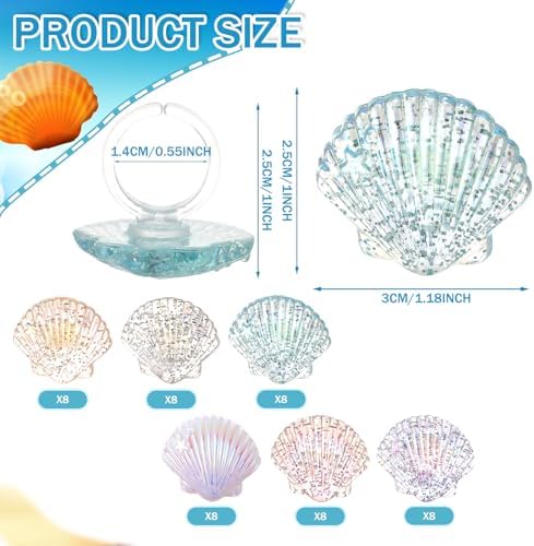 Kenning 48pcs Resin Seashell Cupcake Ring Toppers Under the Sea Cupcake Topper for seashell Theme Birthday Party Cake Decorations Baby Shower Weeding Anniversary Sea Party Supplies