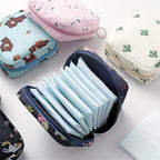 Sanitary Napkin Storage Bag Creative Minimalist Cartoon Print Portable Toilet Paper Organizer for Travel Bathroom and Purse, BlueBear