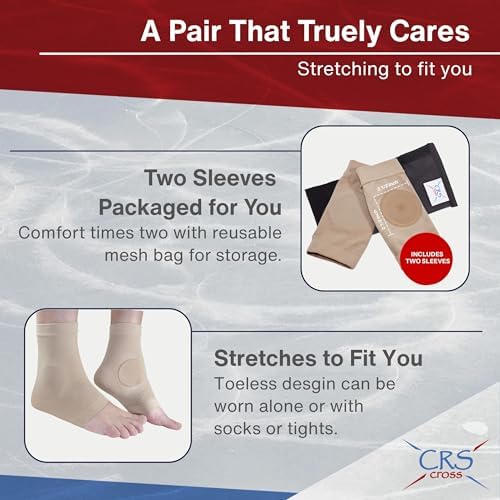 CRS Cross Ankle Malleolar Gel Sleeves. One Pair of Premium Padded Skate Socks to Cushion and Protect Ankle Bone for Figure Skating, Hockey, Inline, Roller, Skiing or Boots. (One Size Fits Most)