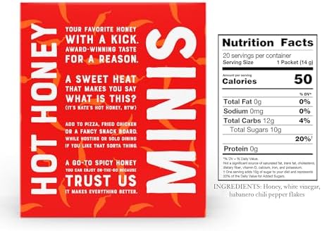 Nate's Hot Honey Minis - Single-Serve Hot Honey - 0.49oz Packets, 20ct box