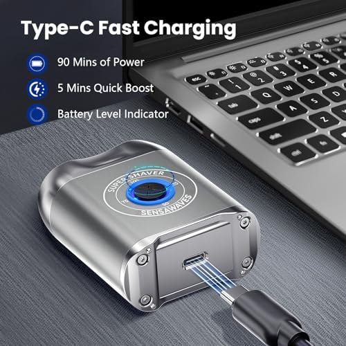 Mini Electric Shaver for Men, Alloy Portable Shaver for Face & Beard, IPX7 Waterproof Rechargeable Travel Razor with Detachable Head, Cordless Wet/Dry Shaving, Easy Cleaning