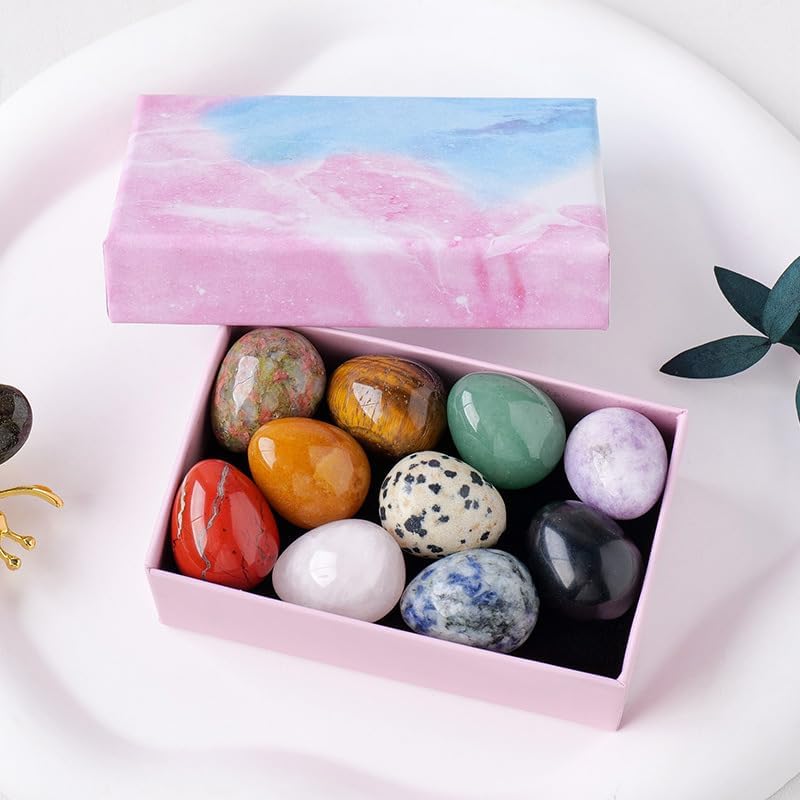 Cute 10 Pcs Egg Crystal Stones Kit, Mixed Colors Bird Eggs Shape Stones Decor Chakra Healing Crystals Eggs Gift