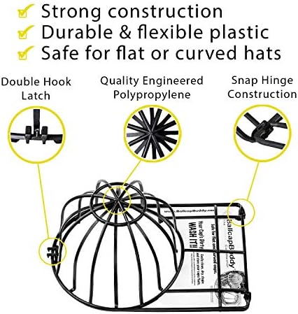BallcapBuddy Hat Washer for Washing Machine, Cap Washer, Baseball Cap Washers, Baseball Hat Cleaner/Cleaning Protector (Black (1-Pack))