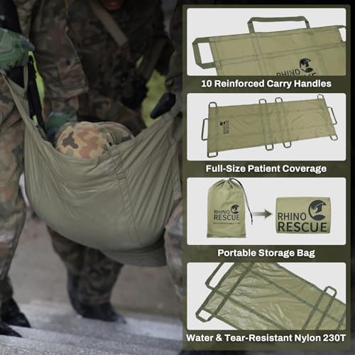 RHINO RESCUE Emergency Multi-Purpose Disposable Stretcher -661LB Capacity | Water-Resistant Litter for Mass Casualty & Disaster, IFAK Gear